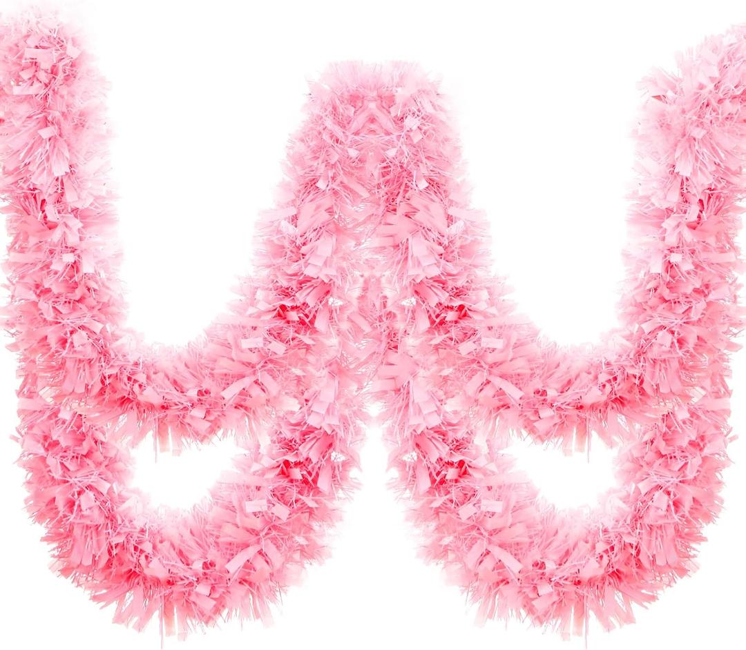 Ceenna 150 Feet Christmas Tinsel Garland Metallic Twist Garland Shiny Hanging String Ornaments for Christmas Tree Party Supplies Indoor and Outdoor Decoration(Pink)