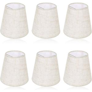 Chandelier Lamp Shades Set of 6, 5 Inch Mini Barrel Lampshades Replacement Small Clip on Linen Lampshade for Table Lamp Wall Sconce Ceiling Light Candelabra Light Bulbs Bottom 5.5''x 3.5''x 5.1''