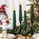 Baquler 4 Sets Flameless Christmas Tree Taper Candles with Holders Remote Control 9.7 LED Taper Candles Battery Operated Candlesticks with 3D Flickering Flame for Holiday Window Fireplace Decor