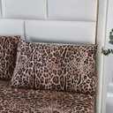 SDY 4 Pieces Leopard Bedding Sheets Queen Size Leopard Print Sheet Set Included 1 Fitted Sheet with 14'' Deep Pocket + 1 Top Flat Sheet + 2 Pillowcases for Adult