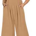 RITERA Plus Size Romper For Curvy Women Sleeveless Jumpsuits Loose Adjustable Strap Long Wide Leg Pant Pocket Casual XL-5XL (2X, Js- S Khaki)