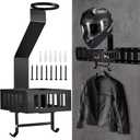 E Track Motorcycle Helmet Holder with Tray  Hooks, Universal Wall Mount Helmet Rack for Garage or Workshop Organization