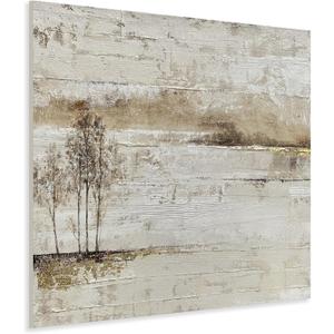 Yihui Arts Lake Landscape Wall Art - Rustic Farmhouse Canvas Painting with Textured Tree and Gold Foil Accents for Living Room, Bedroom, or Bathroom Decor