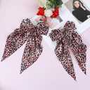 2Pcs Leopard Print Hair Bow Clips, Long Tail Ribbon Satin Leopard Big Metal Hair Bow Barrettes Ponytail Styling Accessories for Women Girls, Red Cheetah Print