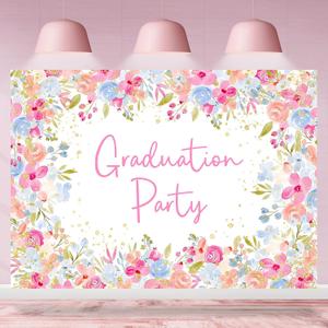 Graduation Party Backdrop Pink Blue Floral Green Leaves Background for Photography Congrats Grad 2026 Prom Party Decorations Favors Banner Photo Booth Studio Props 7x5ft