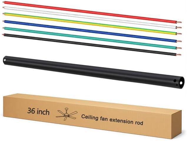 36 Inch Ceiling Fan Downrod with UL Wires, Matte Black, 1-Inch Diameter, Unthreaded