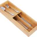 Bamboo Silverware Drawer Organizer, Kitchen Utensil Tray Holder Organizer, Drawer Storage Organization for Flatware, Cutlery, Spoon, Forks and Knives 4 Slots (2 compartment)