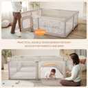 Baby Playpen,79"x59" Foldable Playpen for Babies and Toddlers with Gate ,Large Baby Play Pens with Zipper Door, Play Yards Play Area (Light Khaki)