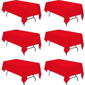 BRILLMAX 6 Pack Red Tablecloths 60 x 102 Inch for 6ft Rectangle Tables - 150 GSM Polyester Fabric, 15" Standard Drop, Water, Stain & Wrinkle Resistant Cloth Cover for Wedding Banquet Dining Buffet