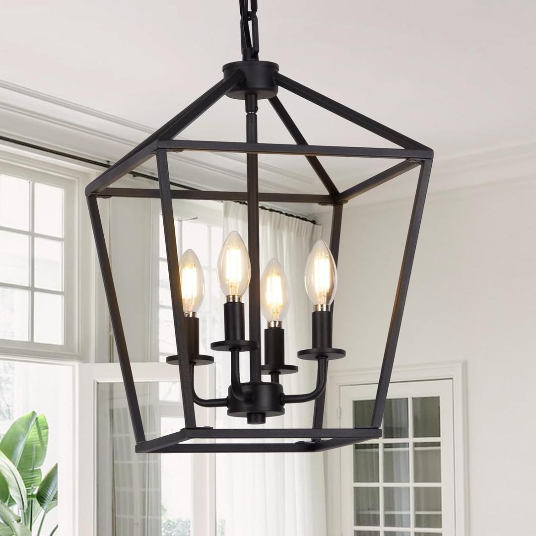 4 Light Chandelier, Industrial Ceiling Light Black Lantern Light Fixtures with Farmhouse Metal Cage Adjustable Height Rustic Geometric Hanging Light E12 Base for Kitchen Island, Entryway, Indoor 4 Light Chandelier, Industrial Ceiling Light Black Lantern Light Fixtures with Farmhouse Metal Cage Adjustable Height Rustic Geometric Hanging Light E12 Base for Kitchen Island, Entryway, Indoor