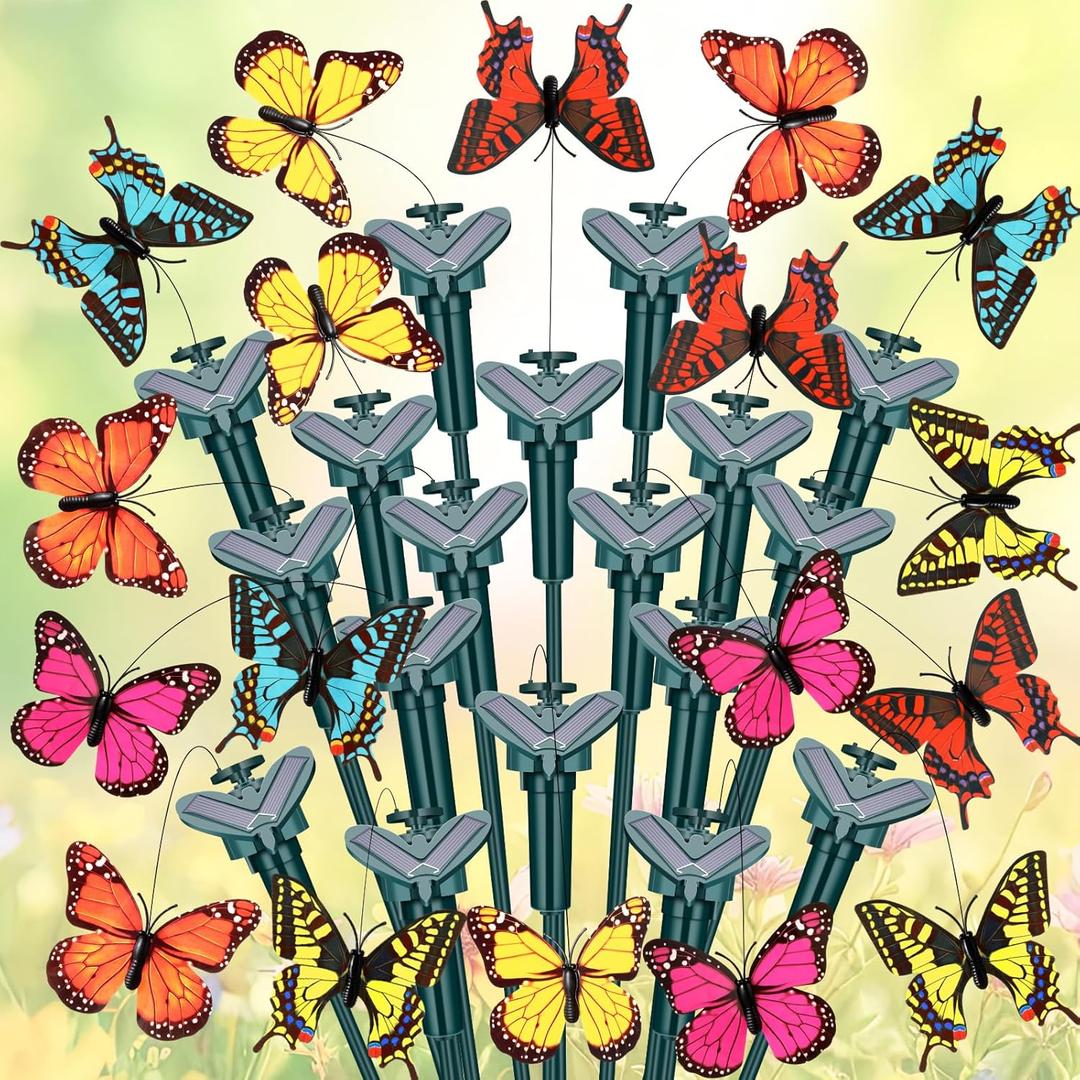 18 Pcs Solar Flying Moving Fluttering Waterproof Garden Stakes Decorations for Home Yard Pathway Garden Landscape Christmas Outdoor Indoor Centerpieces Gift Decorations (Butterfly)