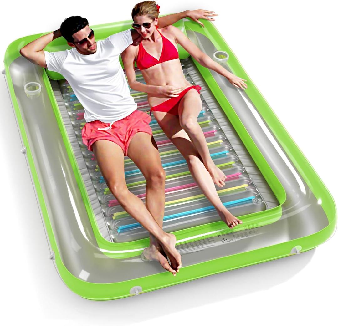 Inflatable Tanning Pool Lounger Float - Jasonwell 4 in 1 Sun Tan Tub Sunbathing Pool Lounge Raft Floatie Toys Water Filled Tanning Bed Mat Pad for Adult Blow Up Kiddie Pool Kids Ball Pit Pool (X-Large, Lime w reflective base)