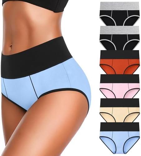 Eiggam Underwear for Women Cotton High Waist Panties Full Coverage Briefs Soft Strech Ladies Breathable Panties-Multi 6 Pack XL