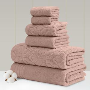 Modern Threads 6 Piece Cotton Bath Towel Set Ultra Soft 550 GSM Towels Bathroom Set with Hand Towels and Washcloths Geometric (Blush)