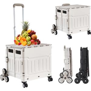 Foldable Utility Cart Folding Shopping cartsCollapsible cart with Stair Climbing Wheels, 8 Wheel Shopping cartCollapsible Rolling Crate with Telescoping Handle (Grey, 17.32 * 17.13 * 30.12) (Gray)