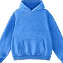 FAIABLE Womens Oversized Acid Wash Hoodie Unisex Heavyweight Cotton Hoodies Fleece Vintage Washed Sweatshirt Women Men (Medium, Bright Blue)
