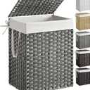 SONGMICS Laundry Hamper with Lid, 23.8 Gallon (90 L) Synthetic Rattan Clothes Laundry Basket with Lid and Handles, Foldable, Removable Liner, Dove Gray ULCB51WG
