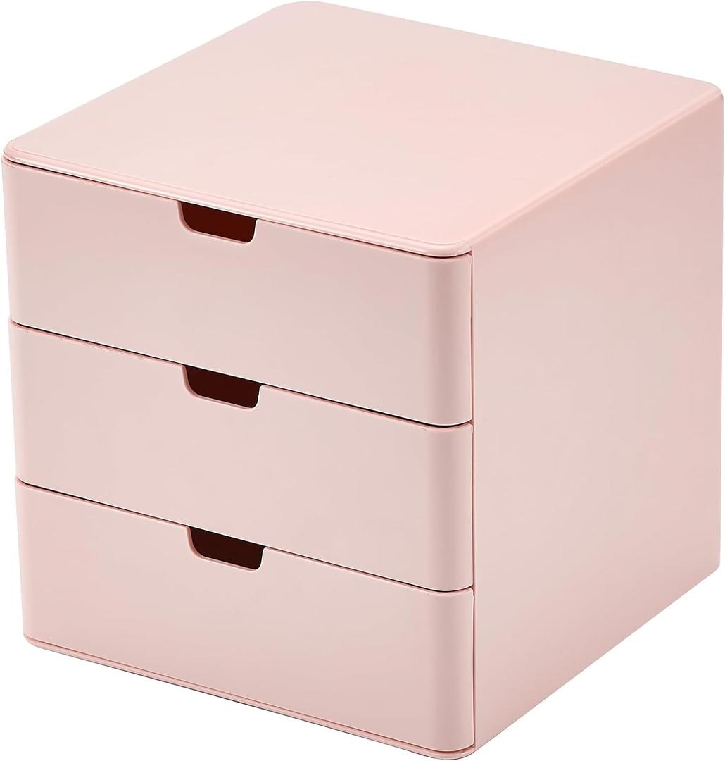3-Drawer Vanity Organizer, Compact Storage Organization Drawers Small Size Pink 3-Drawer Vanity Organizer, Compact Storage Organization Drawers Small Size Pink