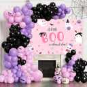 MEHOFOND Halloween Little Boo Baby Shower Decorations for Girl, a Little Boo is Almost Due Baby Shower Banner Decorations, Pink Black Purple Balloon Garland Kit, Ghost Pumpkin Halloween Party Decor (Pinlk)