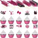 Vercraft 100 Pcs Glitter Cheerleader Cupcake Toppers Cheerleading Gymnastics Cupcake Picks Cheer Party Decorations Cheer Team Cake Decorations for Birthday Party Favors Supplies