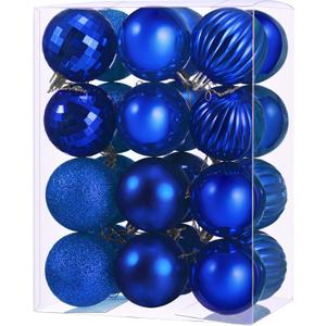 24 Pieces Christmas Ball Ornaments Tree Decorations for Holiday Wedding Party - 2.36 Inch, 6 Styles (Royal Blue) With Hooks