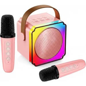 Karaoke Machine, Portable Speaker with Microphones, Birthday Family Party Gifts for Kids Girls Boys 3 4 5 Year Old (Pink - 2 Mic)