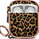 Maxjoy for Cute AirPods Case (2019) with Safety Lock,Compatible Leopard Print AirPod 2nd Generation Case for Women Girly with Keychain-Gold