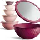 COOK WITH COLOR Mixing Bowls with Lids - 12 Piece Plastic Nesting Bowls Set includes 6 Prep Bowls and 6 Lids, Microwave Safe Mixing Bowl Set, Rose Embossed