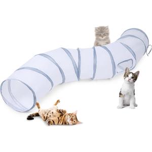 Sheldamy Cat Tunnel, S-2-Way Cat Tunnels for Indoor Cats, Collapsible Cat Play Tunnel, Interactive Toy Maze Cat House with 1 Play Ball for Cats, Puppy, Kitty, Kitten, Rabbit (White & Gray)