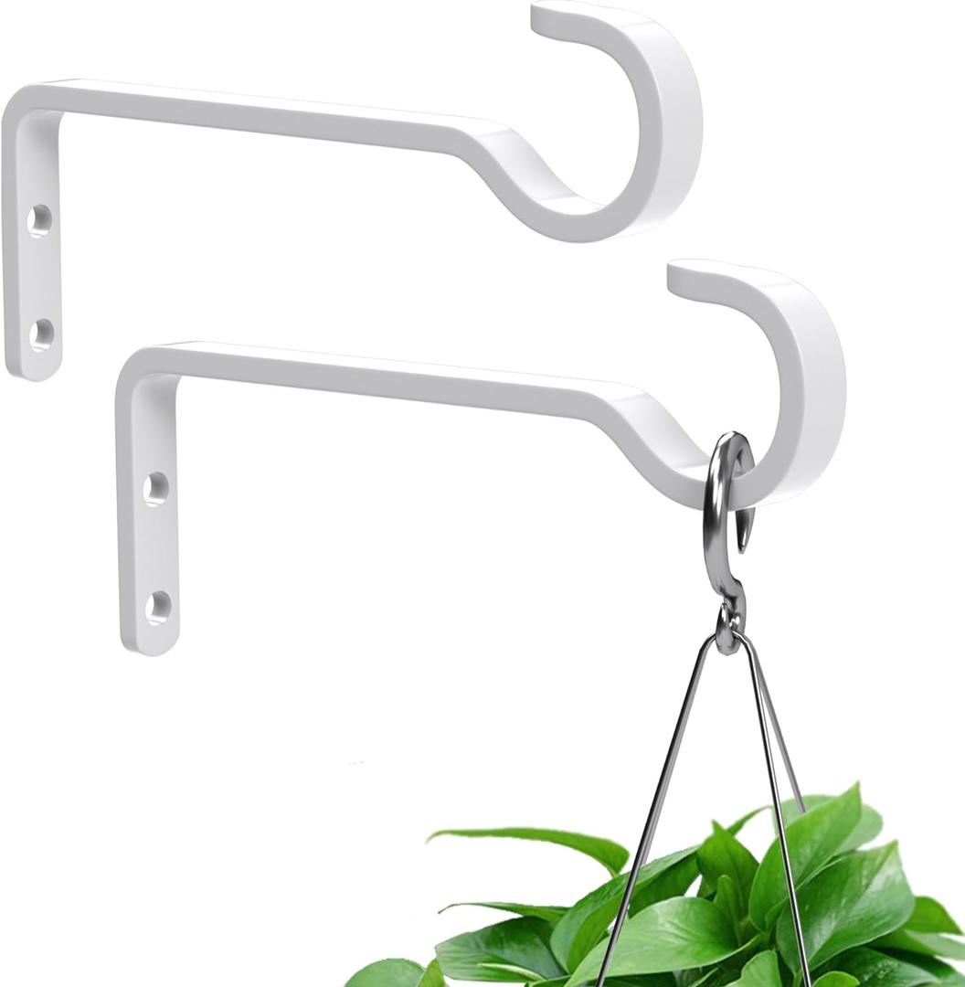 8 Inch 2 Pack Black Heavy Duty Outdoor Plant Hangers for Hanging Baskets, Iron Hanging Plant Brackets for Hanging Plants Outside, Metal Plant Hooks Plant Wall Hooks for Hanging Lantern, Bird Feeder