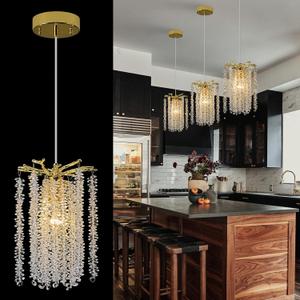 Contemporary Crystal Tree Branch Chandelier Modern Gold Raindrop Pendant Light Fixture 7.9" Luxury Round Chandeliers for Dining Room Kitchen Bedroom Living Room, 3 Pack