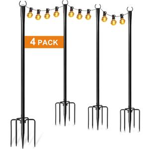 4 Pack String Light Poles for Outside, Thickened Metal Christmas Lights Hanger Pole Outdoor with Fork, Lighting Hanging Post Accessories for Patio Decor Garden Backyard Yard Outside Decorations