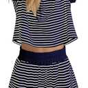 Burtell Women Summer 2 Piece Lounge Sets Striped Short Sleeve Tee Shirts Mini Shorts Loungewear Shorts Set Ribbed Pajama Set (Blue)