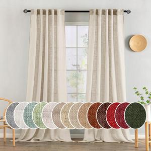 MIULEE Beige Linen Curtains 96 Inches Long 2 Panels for Bedroom Living Room, Soft Linen Textured Window Drapes Semi Sheer Light Filtering Back Tab Rod Pocket Farmhouse Modern Burlap Look Decor