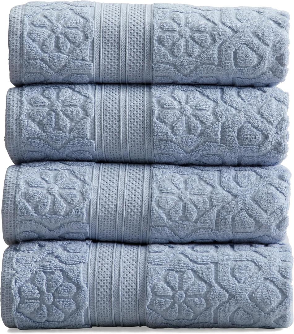 Springtree Home 100% Cotton Bath Towel Set of 4 | Floral Textured Design | Super Soft & Absorbent with Quick-Dry Fibers | 4 Bath Towels | Oeko-TEX Standard 100 Cotton | Maplewood Collection
