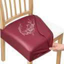 Smiry Waterproof Pu Leather Seat Covers for Dining Room Chairs Set of 4, Stretch Fit Removable Washable Kitchen Chair Seat Slipcovers Protector, No Rear Covers, Wine Red