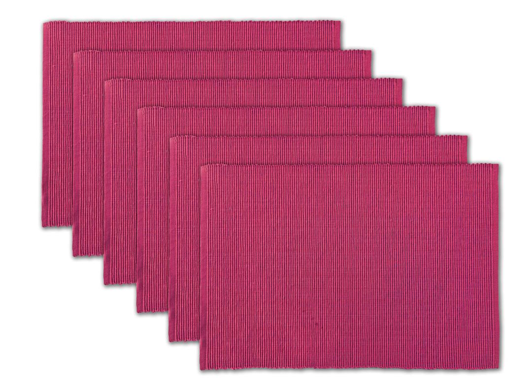 100% Cotton Ribbed Placemats - Set of 6-13 x 19 Inches - Fuchsia/Bright Pink - Everyday Basic Fabric Table Mats - Thick Construction, Washable Cloth Place Mats - by AVKA Studio