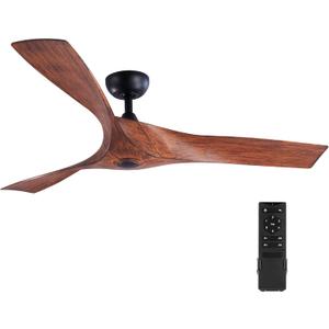 VONLUCE Ceiling Fan No Light, 52" Mid Century Ceiling Fans and Remote Control, 6 Speeds Noiseless DC Motor, 3 ABS Blades, Indoor Ceiling Fan for Kitchen Bedroom Living Room Farmhouse, Walnut