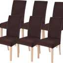 SearchI Chair Covers for Dining Room Set of 6, Stretch Solid Color Kitchen Parsons Chair Covers Washable Spandex Dining Chair Slipcovers Seat Protector for Hotel, Banquet, Ceremony (Chocolate)