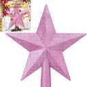 Aneco Pink Glitter Mini Christmas Tree Topper Shatter-Proof 6 Inch Christmas Tree Decoration Treetop for Holiday Ornament or Home Decor