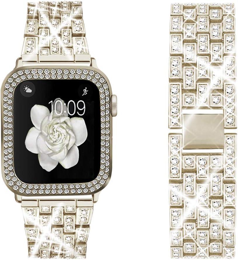 Compatible for Apple Watch Ultra Band 38mm with 2 Pack Bling Crystal Diamonds Case Cover, iwatch Series 3 2/1 Bands for Women