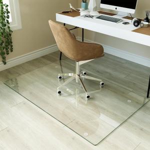 Koonmi Tempered Glass Chair Mat for Hardwood Floors & Carpets, 30" x 48 Transparent Heavy Duty Office Floor Protector with Noise-Free Gliding Shatterproof for Home Office Desk