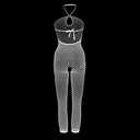 Women's Sexy Mesh Bodystocking Fishnet Lingerie See Through Dress Stretches Tight Halter Bodysuit Crotchless (White)