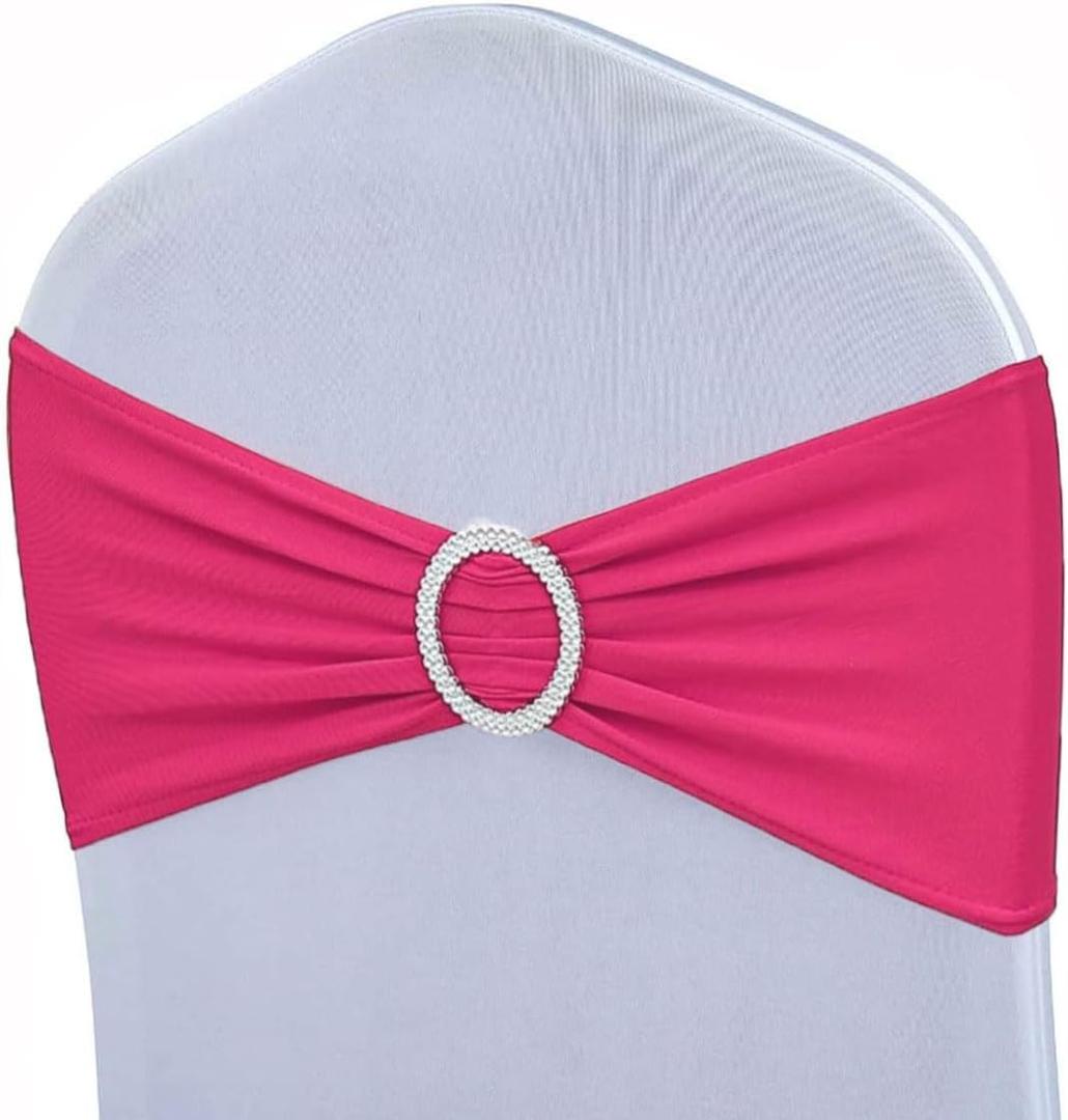 Albassa Chair Sashes Spandex Stretch Chair Bows with Buckle Slider for Wedding Party Decorations (Hot Pink, 50PCS) (50PCS, Hot Pink)