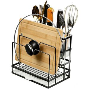 Universal Knife Block Holder, Kitchen Knife Holder Storage Organizer, Stainless Steel Cutting Board Rack Pot Pan Lid Holder for Countertop, Cabinet