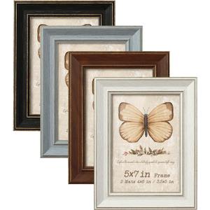 5x7 Picture Frame Set of 4 with 2 Mats, Rustic Farmhouse Photo Frame with Tempered Glass, Distressed Vintage Frame 3.5x5 & 4x6 with Mat or 5x7 without Mat for Wall or Tabletop Display Home Office Gift