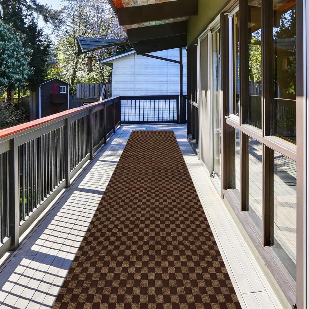 Runner Rug 2 ft x 10 ft Carpet Runners, Indoor/Outdoor Hallway Kitchen Entryway Bedroom Area Rugs with Non-Slip Rubber Backing, Garage mat, Checkered Brown, Custom