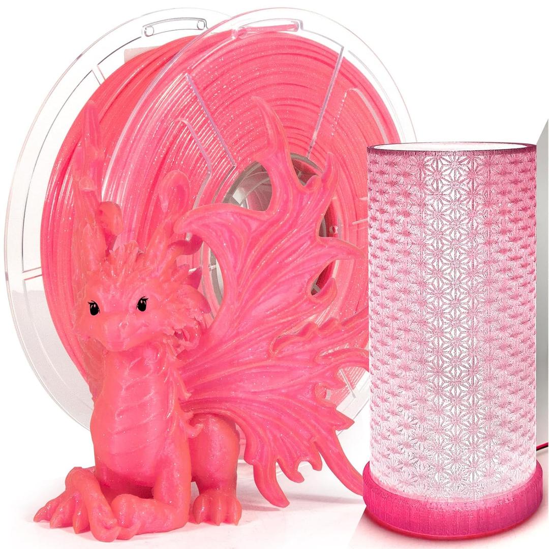 IEMAI Transparent PLA Filament 1.75mm, Clear Glitter Rose Red, Sparkling 3D Printer Filament Up to 600mm/s Printing, 1kg Spool for Artistic Creations & Home Decor
