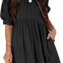 Dokotoo Womens 2025 Spring Summer Crewneck Puff Sleeve Babydoll Elegant Empire Waist Mini Swing Skater Dresses with Pockets (Small, 1 Black 2)