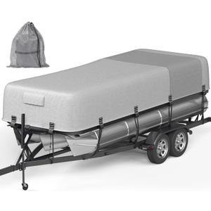 5-Ply 1600D+1200D Pontoon Boat Cover - Fully Waterproof & Ultra-Durable Tear-Resistant, with Large Storage Bag & Reinforced Windproof Straps (Fits 17'-20' Length, Up to 102" Beam Width)